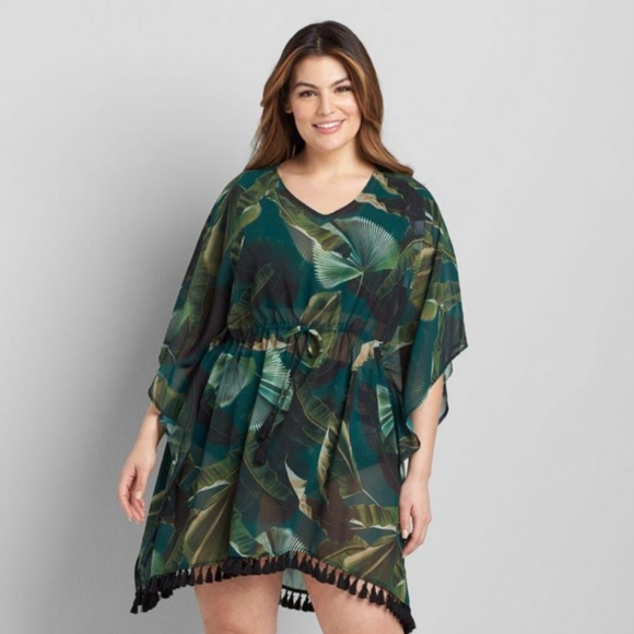 Lane Bryant Plus Size 14/16 Botanical Palm 🌴 Swim Cover-up - Picture 1 of 4
